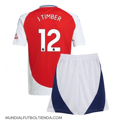 Camiseta Arsenal Jurrien Timber #12 Primera Equipación Replica 2024-25 para niños mangas cortas (+ Pantalones cortos)